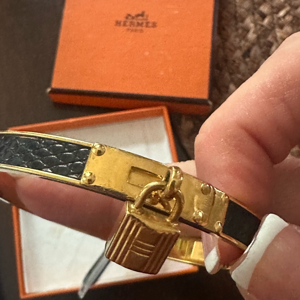 Hermes Black and Gold Lock Bracelet